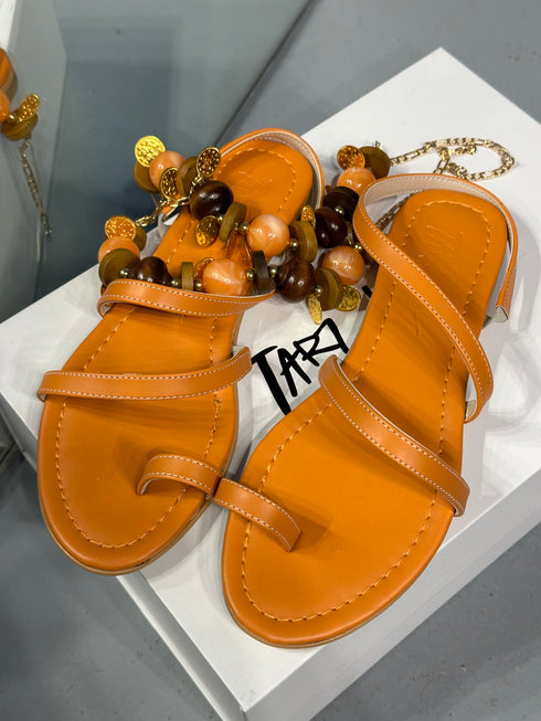 MIDNIGHT Turuncu Boncuklu Sandalet